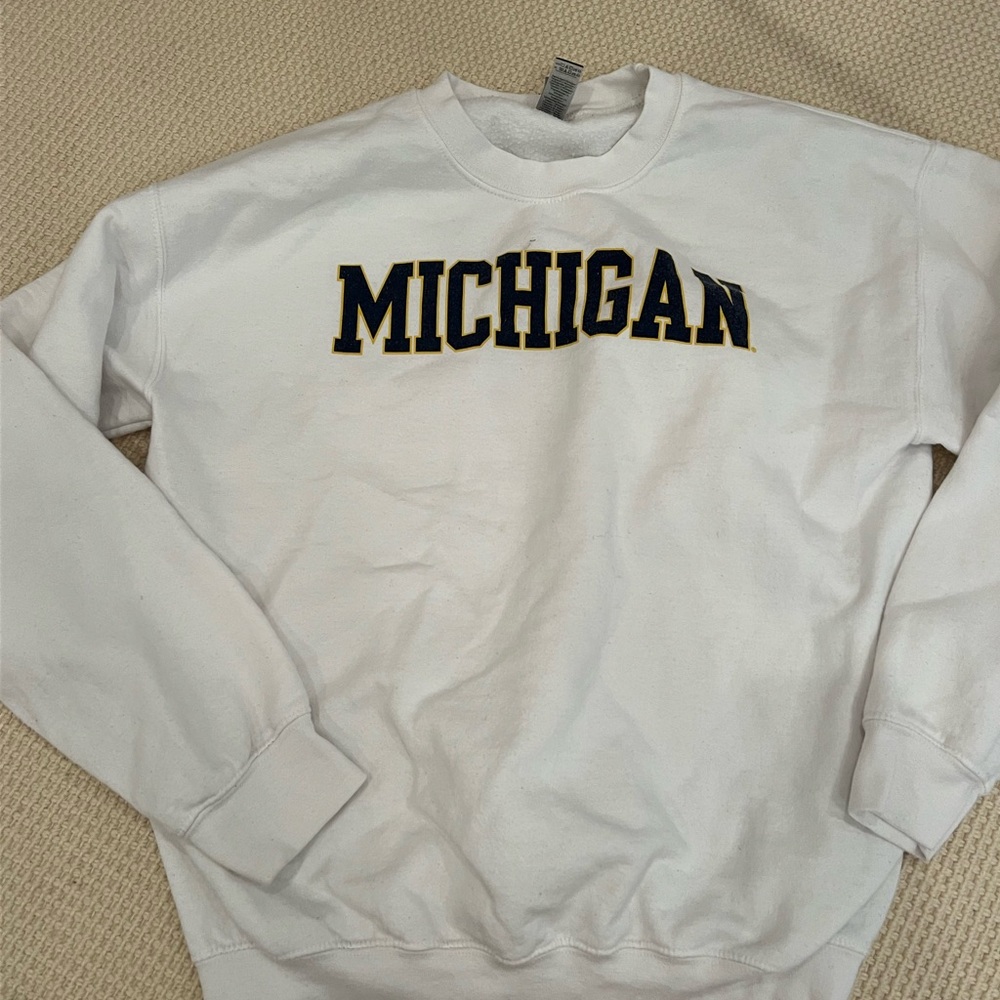Gildan White Michigan Crewneck Sweater
